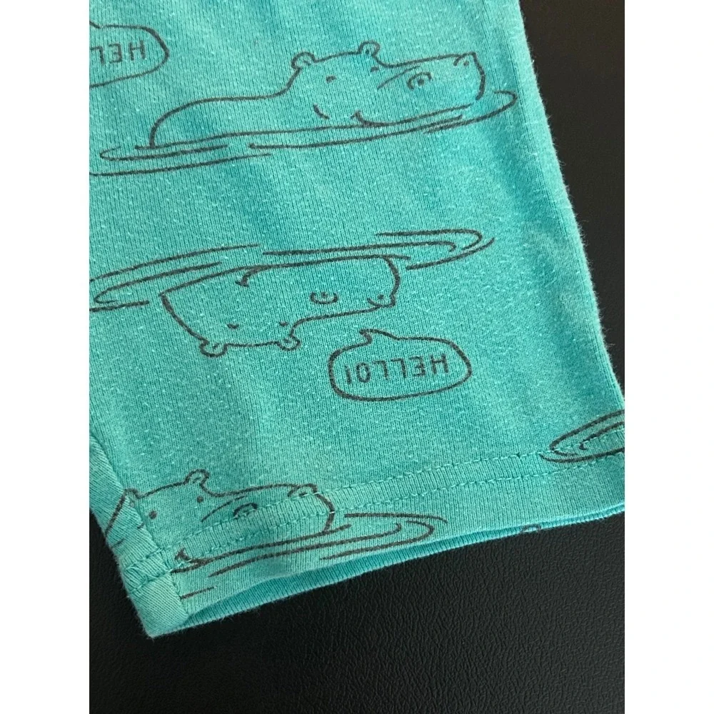 Carters Toddler Boys Teal Hippo Hello Pajama Shorts Size 2T (1306)